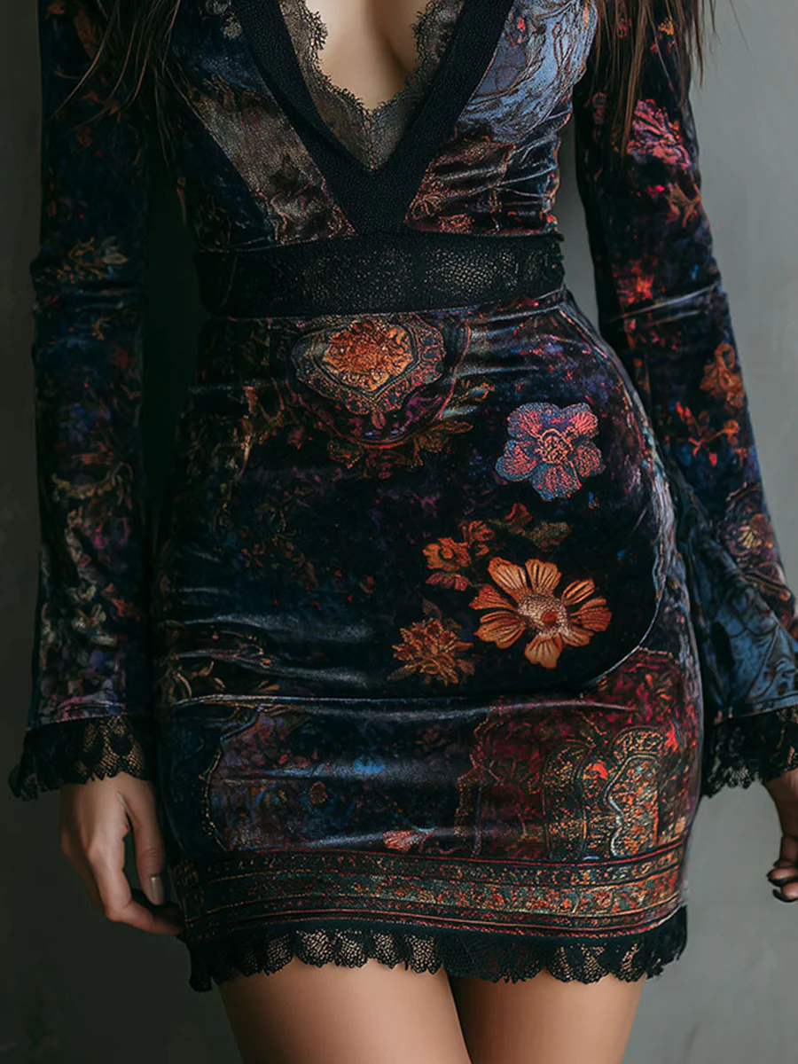 Fleur | Elegante fluwelen boho-jurk met V-hals