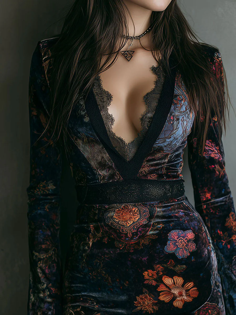 Fleur | Elegante fluwelen boho-jurk met V-hals